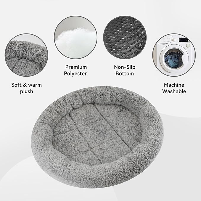 Cat Bed Mat 19.5" Round Pad with Pillow Around, Warm Plush Cushion for Small to Medium Dogs Cats Sleep/Nap, Neck Protection Mattress, Non-Slip Washable, Large