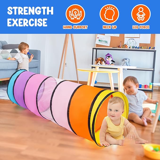 Kids Play Tunnel,Pop Up Crawl Through Tunnel Play Tent for Baby Kids Children or Pet,Foldable Pop Up Tents with Carry Bag (Pink Colorful Tunnel)