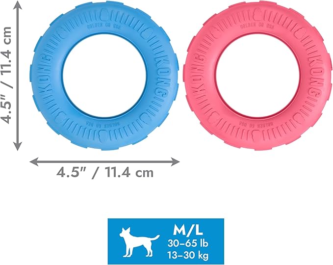 KONG Puppy Tires - Dog Chew Toy for Puppies - Stuffable Dog Toy for Treats & Snacks - Natural Rubber Chew Toy for Teething Puppy - for Medium/Large Puppies - Blue