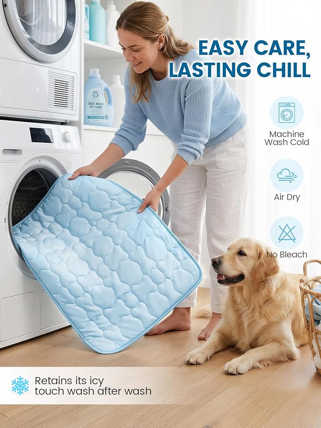 Mora Pets Dog Cooling Mat Pet Cooling Pad for Dogs & Cats Q-Max>0.5, Breathable Washable Self Cool Dog Mat for Indoor Floors, Crate, Sofa & Outdoor Use, Non Gel Summer Ice Silk Cold Pad Small 28x22