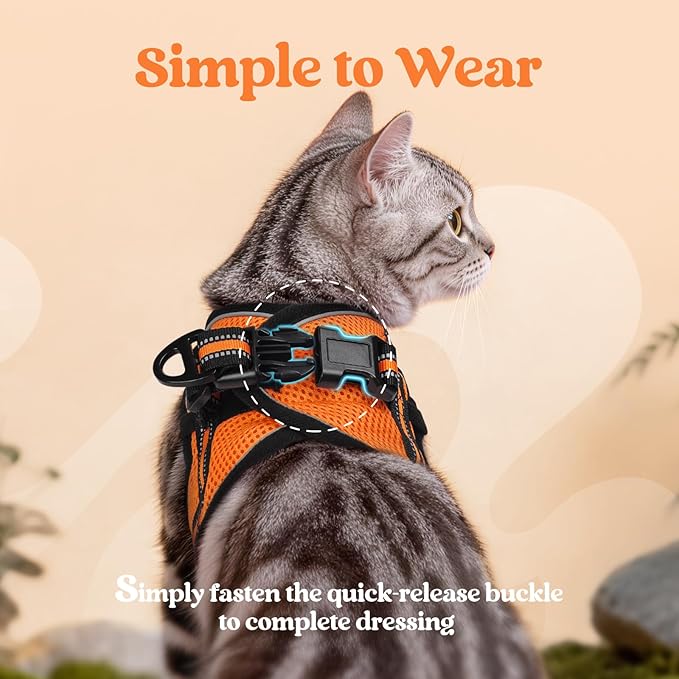 rabbitgoo Cat Harness and Leash, Step-in Escape Proof Kitten Harness Set, Soft Comfortable Cat Vest, Easy to Wear and Adjust, Reflective for Safe Outdoor Walking, Light Orange, Medium