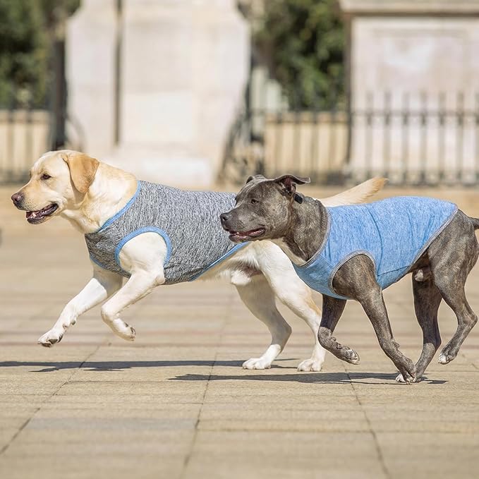 KYEESE 2Pack Dog Shirt, Lightweight Sun Protection Sleeveless Dog T Shirts for Large Dogs Boy, Breathable Pet Reflective Tank Top Summer Dogs Clothes for Outdoor Walking, Grey+Light Blue, 3XL