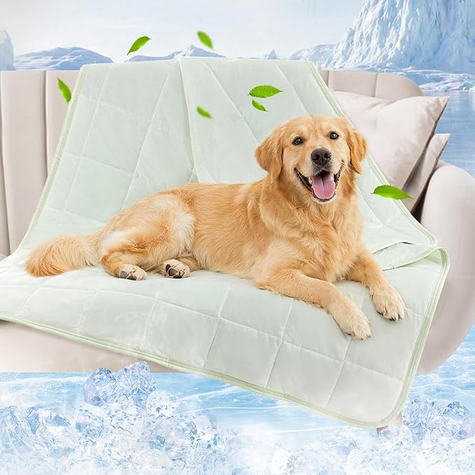 PICK FOR LIFE Cooling Blanket for Dogs, 0.4 Q-MAX Pets Cooling Comforter Throw for Bed Cover, Summer Blanket for Large Dogs Washable, Soft Lightweight Cold Mats for Pet Hot Weather (43"×55"/Green)