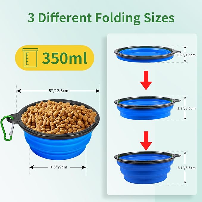 1 pcs Foldable Dog Travel Bowl with Clasp for Traveling Hiking Walking Collapsible Dog Bowl Expandable Silicone Food Water Travel Bowl for Small Medium Dog Cat