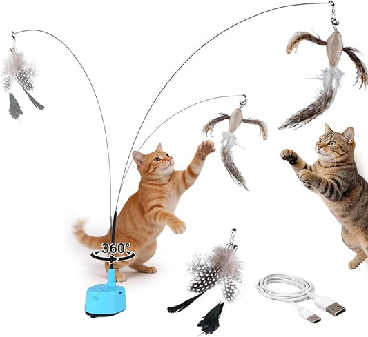 Interactive Cat Toys for Indoor Cats, Automatic Flying Bird Feather Toy, Rechargable Electric Cat Teaser Enrichment, 5-Minute Auto-Pause Smart Self-Play Teaser