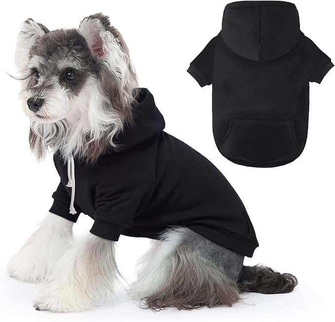 Dog Basic Hoodie Soft Dog Clothes Cold Weather Sweaters for Medium Large Dogs Cozy Fabric Warm Sweatshirt with Leash Hole for Boys (Black, X-Small (2-5 lbs))