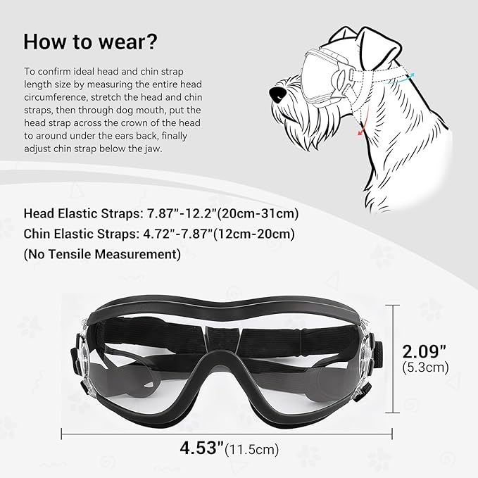 LESYPET Dog Goggles Medium Breed, UV Wind Dust Protection Medium Dog Sunglasses with Adjustable Strap, Doggy Sunglasses for Outdoor Driving Eye Protection, M