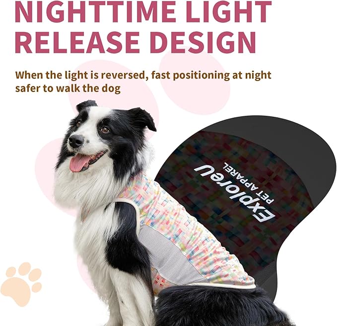 Dog Shirt, Cooling Vest Lightweight Breathable, Dog T-Shirts All-Season Sun Protection Quick Dry Soft Stretchy Reflective Tank Top - Small Medium Large Dogs (Candy Patch, Large)