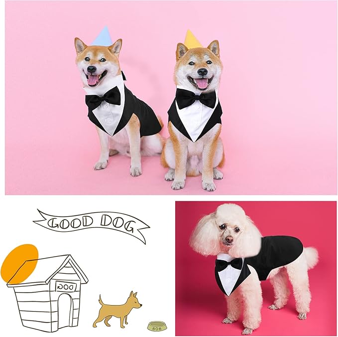 Weewooday Dog Tuxedo and Bandana Set Dogs Formal Tuxedo Pet Wedding Party Suit Wedding Bow Tie Shirt for Birthday Costumes(Cute Style,XX-Large)
