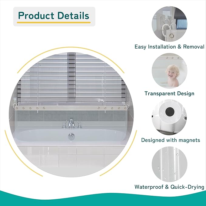 Bathtub Splash Guard for Kids & Pets | Splash-Proof & Adjustable Design | Easy Installation | Transparent Tub Splash Guard | Splash Guard for Bathtub | Bathtub Splash Guard for Tub Kids