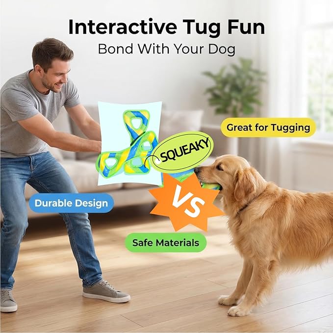 Interactive 15Inches Tug Toy for Aggressive Chewers, Durable Chew Toys for Medium and Large Dogs, Long Lasting TPR & Oxford Fabric