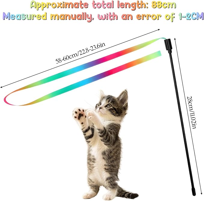 salbsever 5 PCS Cat Ribbon Toy, String Cat Toy, Interactive Colorful Teaser Wandstring with Rainbow Ribbon for Indoor Cats Exercise and Playtime