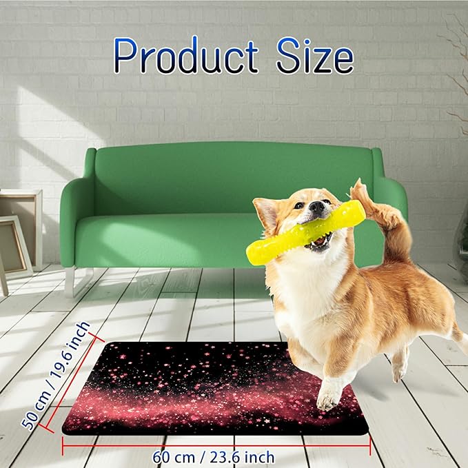 Dog Food Mat, 19.6" x 23.6" Absorbent Pet Feeding Mat for Food and Water, Waterproof Diatom Mud Pet Placemat with Non-Slip Rubber Backing, Easy Clean Cat Bowl Mat for Floors - Pink Sparkle
