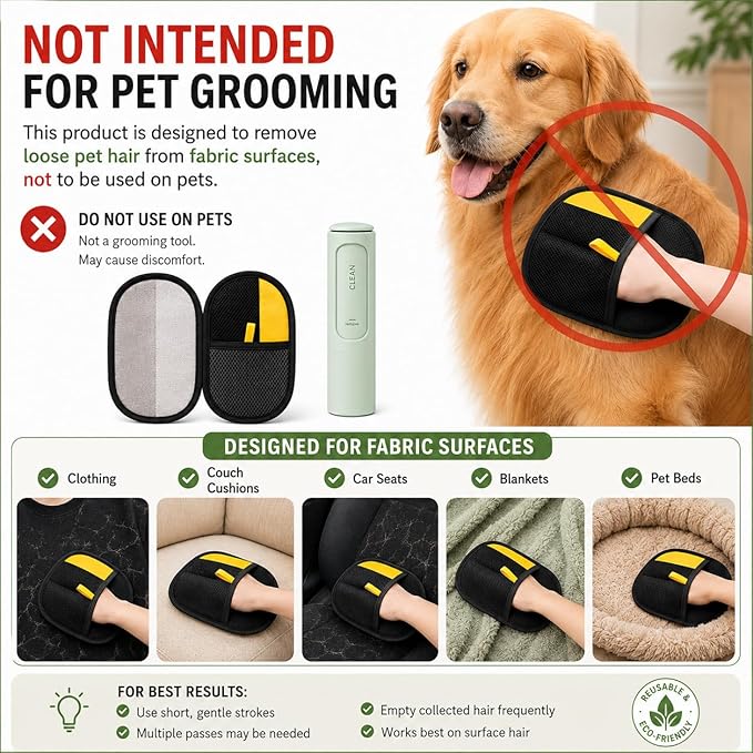 Jaxabby Products Reusable Pet Hair Cleanup Kit – 3-Piece Fabric Hair Remover Set for Clothes, Furniture & Car Interiors – Washable Reusable Lint Roller Alternative (Pastel Green)