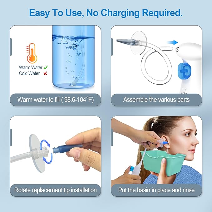Ear Wax Removal Kit, Safe Effective and Easy Ear Cleaner, Ears Irrigation Flushing System, Ears Cleaning Kits for Adults & Kids, Earwax Removal Tools, Earwax Cleaner Tool Set - 30 Tips, Basin, Towel