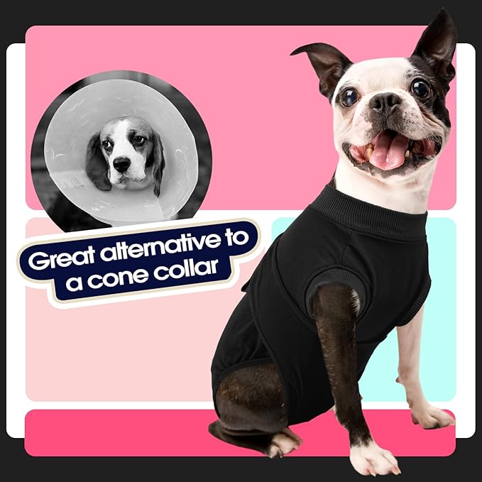 FUAMEY Dog Recovery Suit Male,Dogs Surgery Neuter Suits Puppy Spay Shirts for Female Protect Dog's Skin Anti Licking Abdominal Wounds Doggie Onesie Pet Bodysuit Alternative to Cone Black XXL