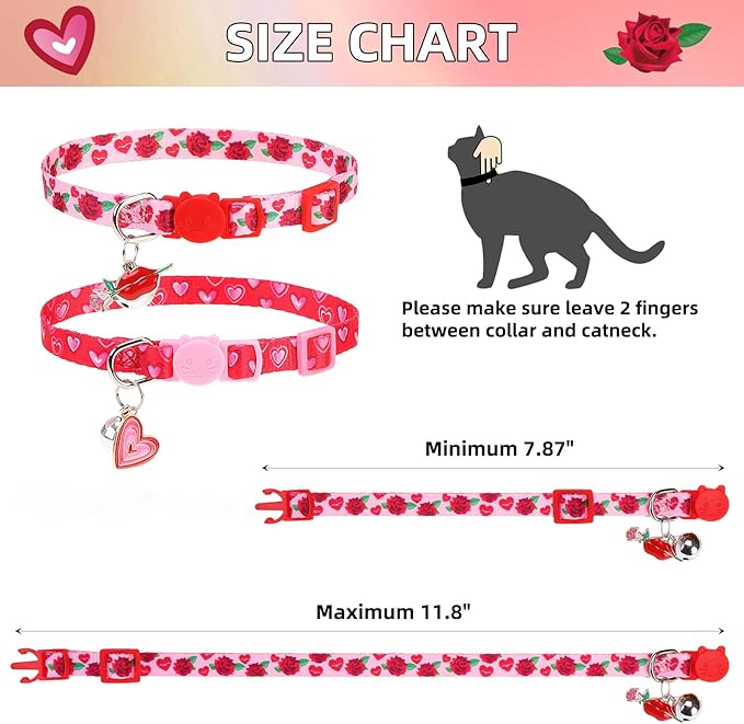 PUPTECK Cat Collar Breakaway with Bells, Kitten Collar Outfit Adjustable for Girl Boy Small Pet Puppy Bunny, Cute Costume Accessory with Safety Release Buckle (Valentines)