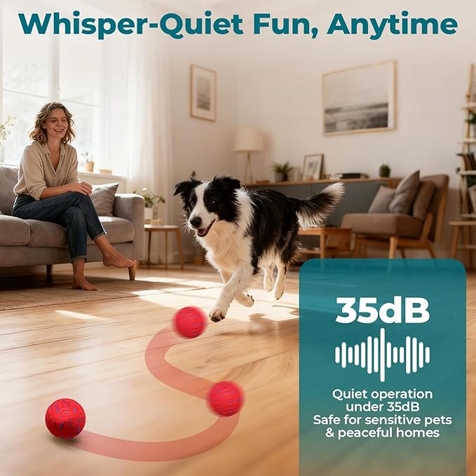 KITPLUS Smart Interactive Dog Toy Ball - Automatic Moving, Bouncing & Rolling, 3 Play Modes, Chew-Proof E-TPU, Waterproof, USB Rechargeable, Active Pet Ball for Medium & Large Dogs, Red