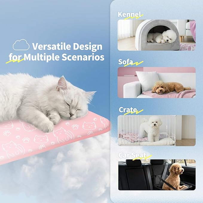 NWK Pet Cooling Mat for Large Dogs -Q-Max>0.345 Ice Silk Cooling Mat for Dogs & Cats Portable & Washable Pet Cooling Blanket, Car Seats, Beds for Summer (Pink Cat, 39'' X 27'' X 0.3'')