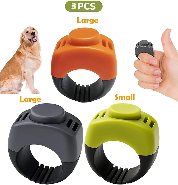 The Set of Easy Clicking Finger Ring Dog Training Clicker Included Large and Small 2 Sizes,Suitable for Dogs Cats Horses traing Allowing Effective Versatile Training (3pcs Grey+Green+Orange)