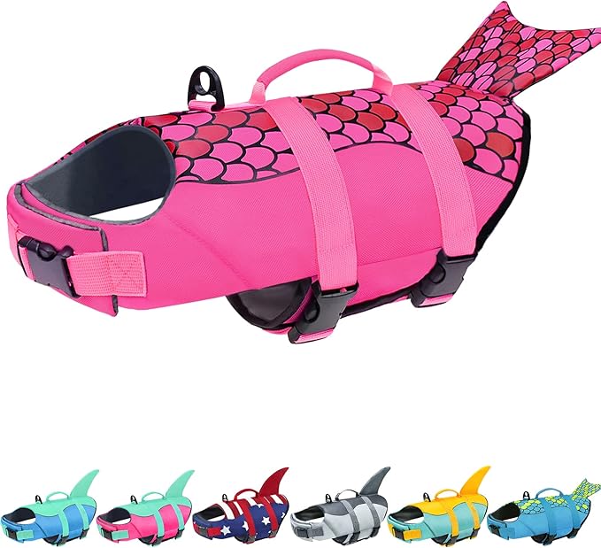 Malier Dog Life Jacket, Ripstop Dog Life Vest with High Buoyancy for Swimming Boating, High Visibility Mermaid Puupy Lifesaver for Small Medium Large Dogs (Medium)