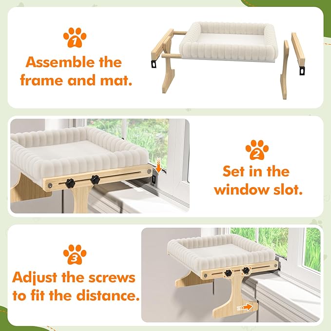 XiaZ Cat Perch for Window Cats Hammock Indoor Bed for Window Adjustable Wooden Frame Bird Watching Sunbathing Space-Saving Single Layer 18 * 16 * 9.4inch (Small Breeds Recommended)