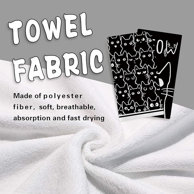 Black Cat Meow Kitchen Dish Towels Set of 2, Cute Kitten Drying Hand Towel Baking Cooking Cloth, Bathroom Home Decoration Pet Cat Owner Lover Gifts 18'' x 26''