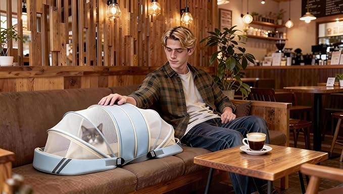 Pet Carrier Backpack for Cats and Small Dogs-Expandable Pet Tent Breathable Visible Pet Bag for Kitty and Puppy Foldable Pet Nest Bed Perfect for Travel Walks Shopping Vet Visits Home Use-Blue