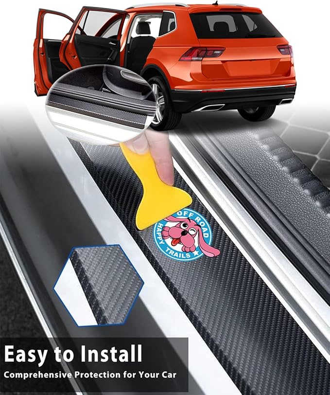 ZORAPULZE 4PCS Car Door Sill Protector Carbon Fiber Scratch Resistant Sticker Anime Cartoon Dog Door Entry Guard Scuff Plate Film for Cars SUVs Off-Road, Universal Trim Accessories (HappiDog)