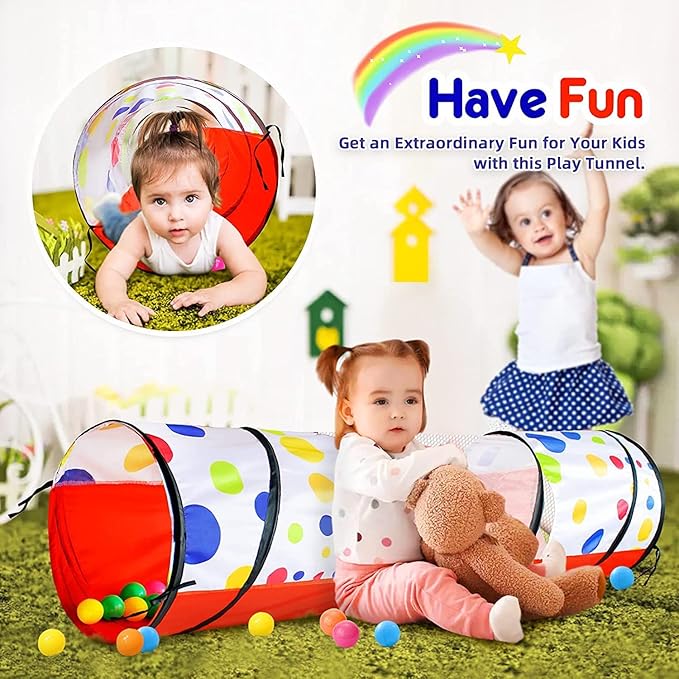 PigPigPen Kids Tunnel for Toddlers,Pop Up Play Tunnel Tent for Babies or Dogs, Indoor & Outdoor Toys for Kids Backyard Playset (Red Spots Play Tunnel)