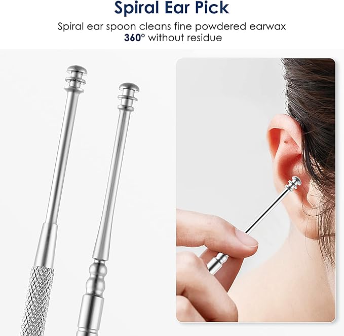 Ear Cleaning Kit,Safe Ear Wax Removal Tool,Earwax Removal Kit,Easy to Use,Painless Ear Pick,with Storage Box and Cleaning Brush (Silver)