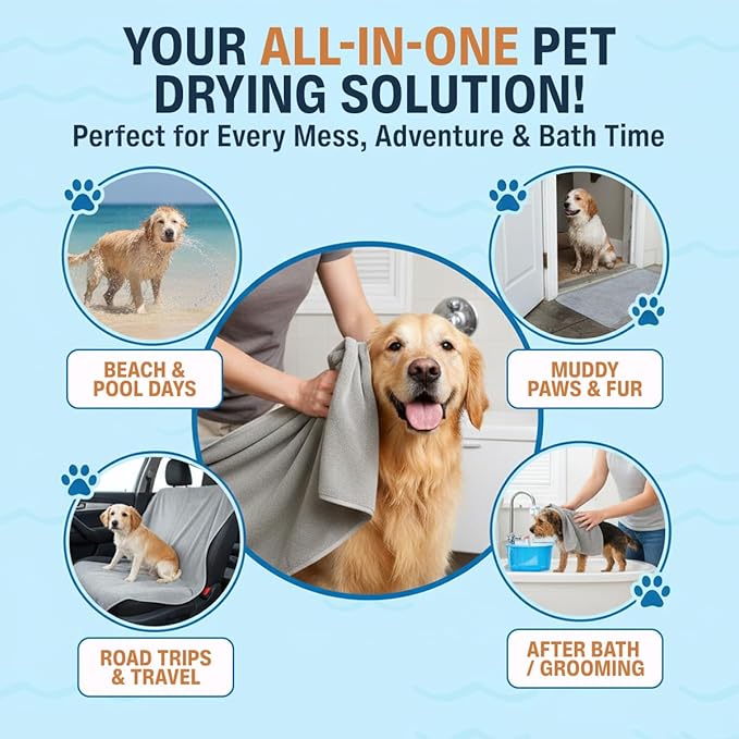 Dog Towel Keeps Your Pet Cozy After Every Use - Microfiber Towels for Drying Dogs & Cats - Quick & Efficient Grooming Gray Towel for Outdoor Play - Gently Dries Your Pet’s Fur 23.6 x 39.4in Large