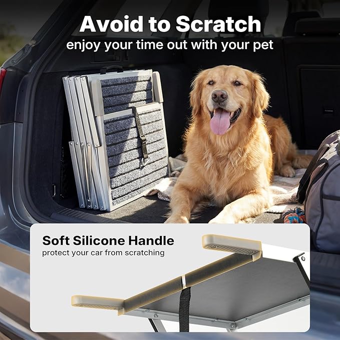 Veehoo Extra Wide Dog Steps for Car SUV Truck Foldable, 4 Steps Portable Aluminum Dog Stairs for Injured Senior Large Dogs 20" Wide, Heavy Duty Pet Ramp Ladder with Non Slip Surface, up to 170lbs