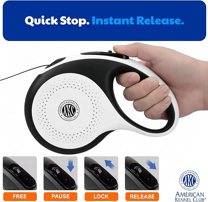 American Kennel Club Retractable Dog Leash, 16.4ft, Tangle-Free, Ergonomic Grip, One-Hand Brake, for Medium & Large Dogs up to 110 lbs
