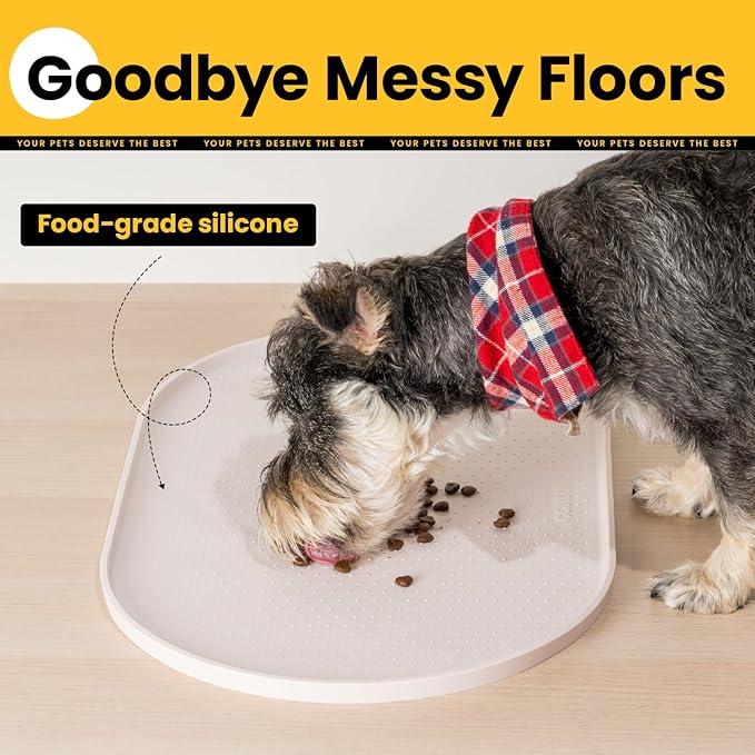 Conlun Dog Food Mat,Raised Edges Pet Food Mats for Spill Containment,BPA-Free Silicone Cat Dog Feeding Mat for Floor Waterproof,Rubber Pet Placemats for Food and Water Bowls 1/2 Inch