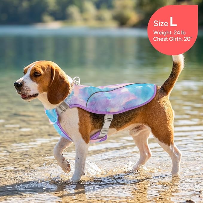 KYEESE Dog Cooling Vest, Breathable Mesh Dog Cooling Shirt for Small Dogs with D-Ring, Sun Protection Reflective Dogs Cooler Jacket with Adjustable Buckle for Summer Hiking Walking, Purple, M