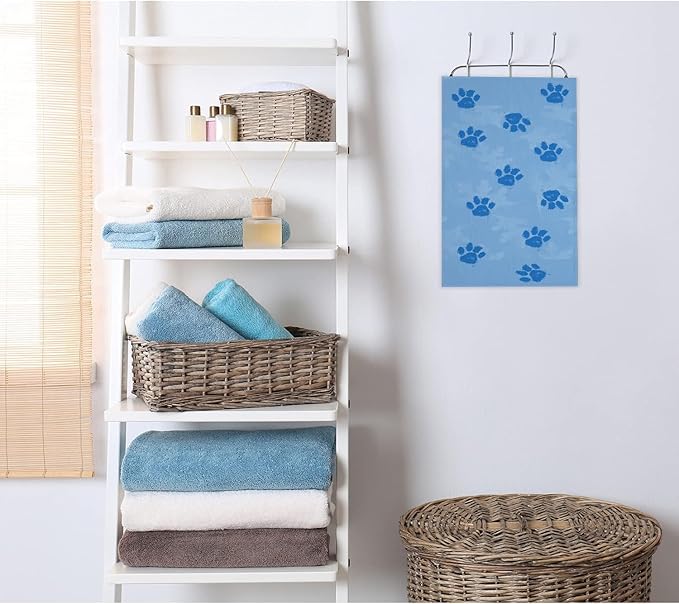 2 PCS Cat Dog Paw Hand Towels Lovely Animals Paw Prints Blue Soft Microfiber Hand Towel for Bathroom Kitchen Yoga Gym Decorative Towels 13.8"X29.1"