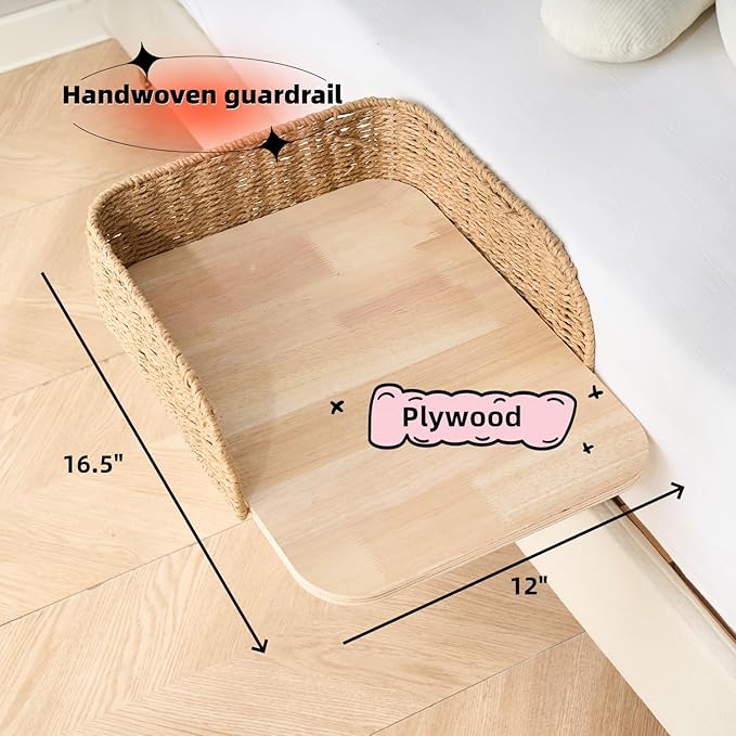 SHENGOCASE 2-Pack Foldable Bedside Pet Bed with Washable Cushion Pillow, Handwoven Guardrail Cat Small Dog Bed