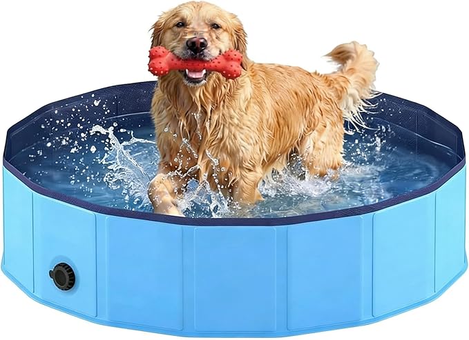 Foldable Dog Pool, Collapsible Dog Swimming Pool Hard Plastic Portable Pets Bath Tub for Dogs and Cats, Pet Wading Pool for Indoor Outdoor Backyard