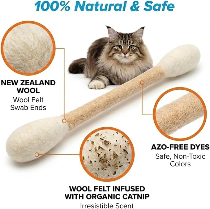 Glaciart One XXL Swabs Cat Toys with Catnip - 2 Pk | Durable for Chew, Cute Cat Toys Interactive Kitty for Boredom, Exercise, & Play | Filled w/Organic Catnip for Anxiety & as Digestive Aid