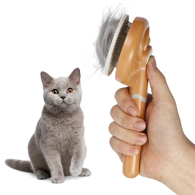 One-Click Self Cleaning Slicker Brush for Dogs & Cats, Gentle Round Pins Deshedding Tool for Long & Short Hair
