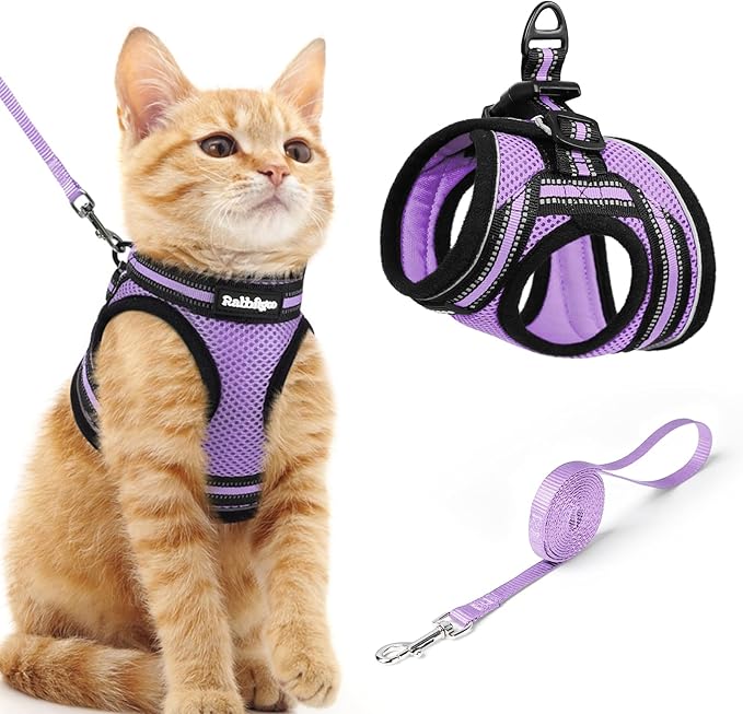 rabbitgoo Cat Harness and Leash, Step-in Escape Proof Kitten Harness Set, Soft Comfortable Cat Vest, Easy to Wear and Adjust, Reflective for Safe Outdoor Walking, Light Purple, Medium