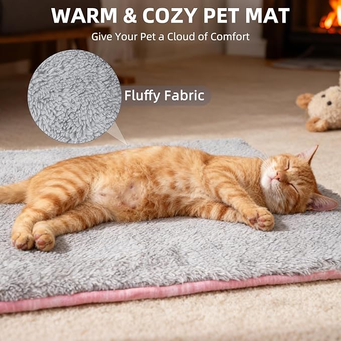 PUPTECK Reversible Cat Dog Bed Indoor Outdoor for Small Pets, Soft Warm Cat Bed Mat Washable Crate Pad Plush Blanket Cushion for Kennel Cage, Pink, 22"x13"