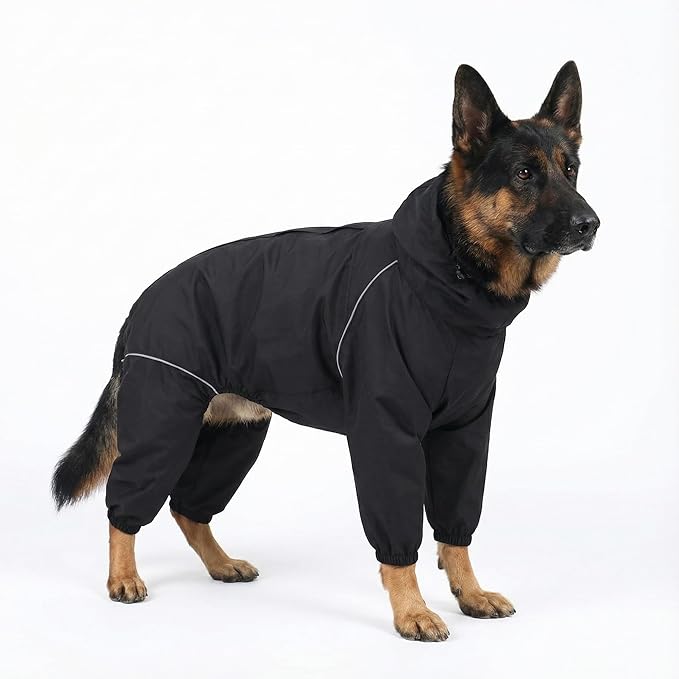 Dog Raincoat for Medium Large Dogs,rain Jacket Coat, Full Leg Coverage Waterproof Rain Suit with Detachable Hood & Tail, Reflective Strips，Labrador Retriever (Black for Boy, XXX-Large)