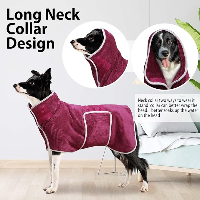 Dog Bathrobe Towel Drying Coat - Super Absorbent Bath Robe for Drying Dogs Large, Soft Adjustable Collar & Belly Strap Fast Drying Coat Pet Dog Cat Bath Robe Towel (Blue, XX-Large)