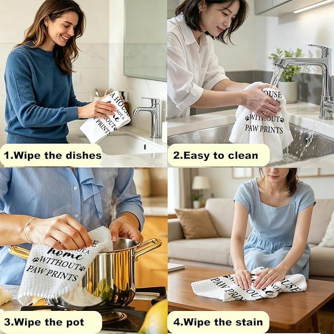 House Warming Gifts New Home, Dog Themed Gift Kitchen Towels 24x14 Inch, Dogs Mom Gifts for Women, Dog Decorations for The Home Bathroom, Paw Prints Kitchen Tea Hand Towels, Waffle Weave Dish Towel