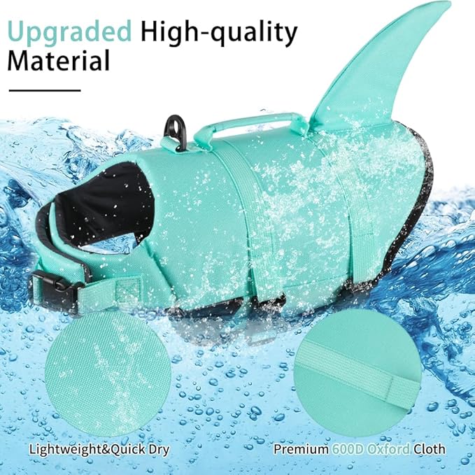 EMUST Dog Life Vests, Pet Floats for Swimming, Boat, Pool, Ripstop Dog Life Jacket with High Buoyancy and Lift Handle for Small and Medium Breeds, (M,SolidTurquoise)