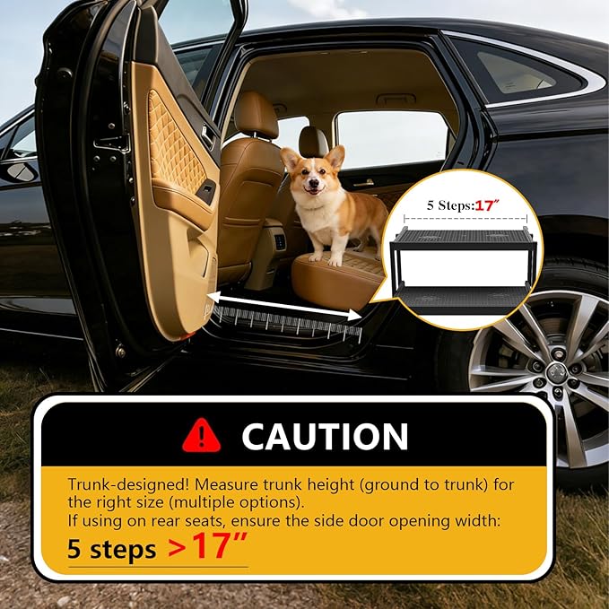 Dog Steps for Car, 5 Steps Foldable Dog Stairs for Large Dogs with Upgraded Non-Slip Surface, Pet Ramp Alternative, Heavy-Duty Plastic Pet Stairs for Vehicles, SUV, Truck, Lightweight & Portable