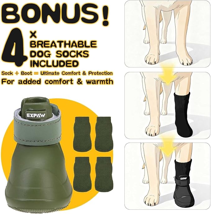 EXPAWLORER Dog Shoes for Hot Pavement Small Medium Large Dogs, Waterproof Non-Slip Dog Summer Booties with Socks, Easy On & Off Pet Boots & Paw Protectors, Easy-Clean for Beach Outdoor Rain (Green S)