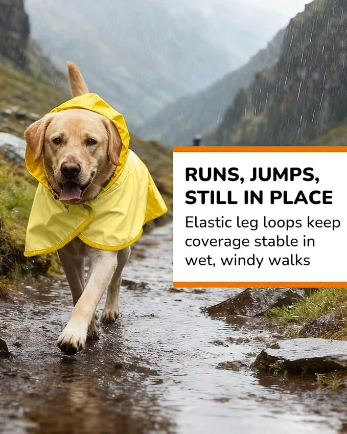 Waterproof Dog Raincoat with Hood, Extended Coverage Rain Jacket for Samll Dogs, Wind-Resistant Secure Fit with Leg Straps, Reflective, Leash Hole, Easy Hook & Loop Fastener On/Off, Yellow, XS